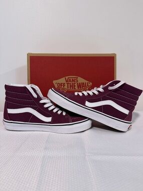 Vans Sk8-Hi High Top Sneakers - Burgundy & White